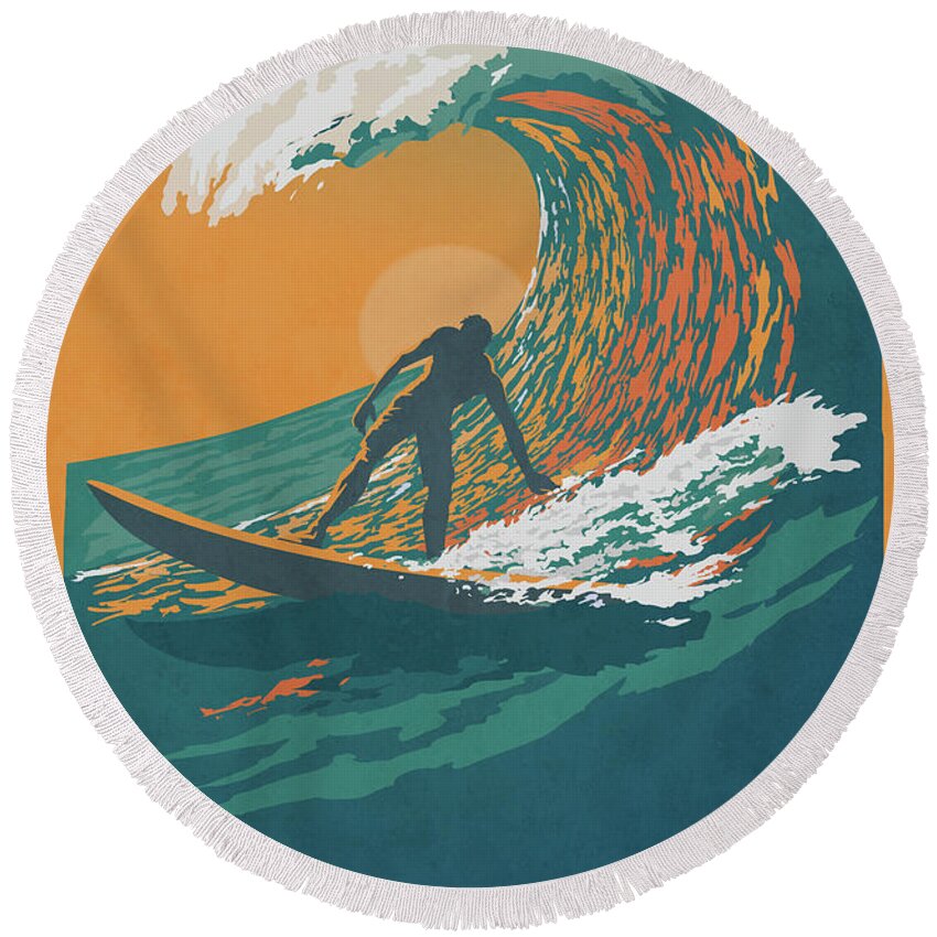Surfer Round Beach Towel featuring the digital art Ocean Life by Sassan Filsoof