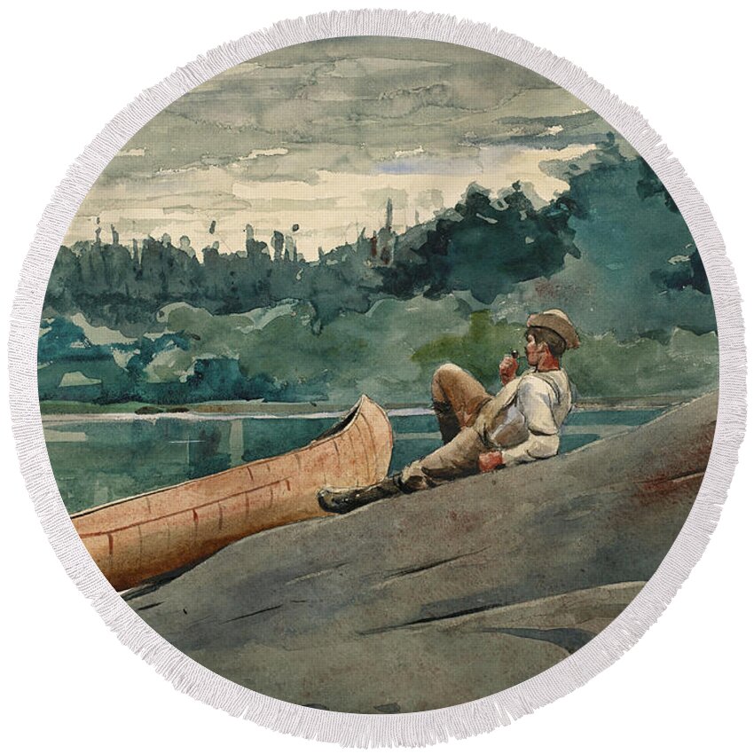 Winslow Homer Round Beach Towel featuring the drawing The Guide #6 by Winslow Homer