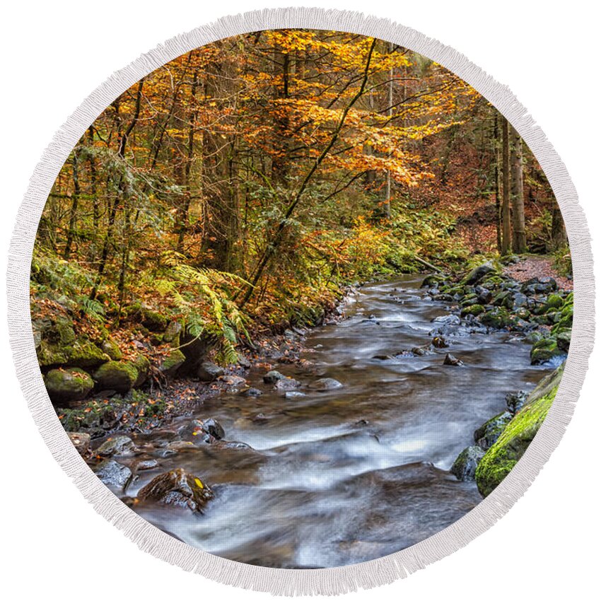 Ravenna-gorge Round Beach Towel featuring the photograph Cascades And Waterfalls #5 by Bernd Laeschke