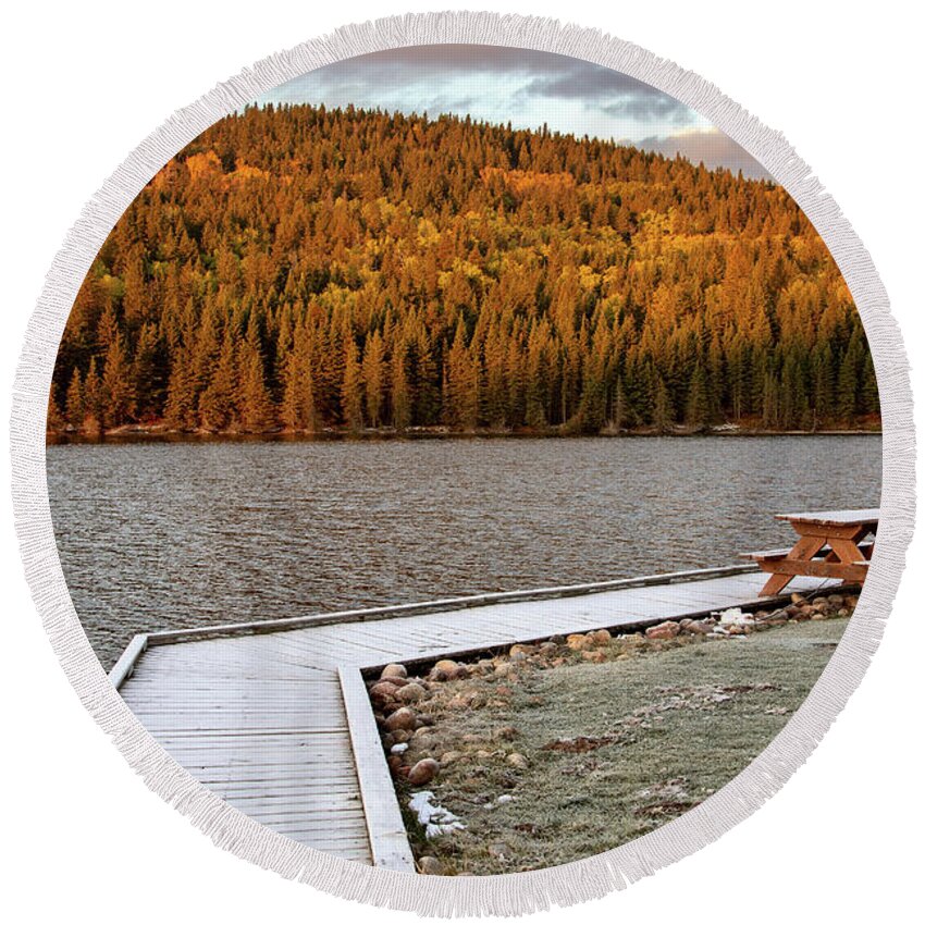 Cypress Round Beach Towel featuring the photograph Cypress Hills First Snowfall #6 by Mark Duffy