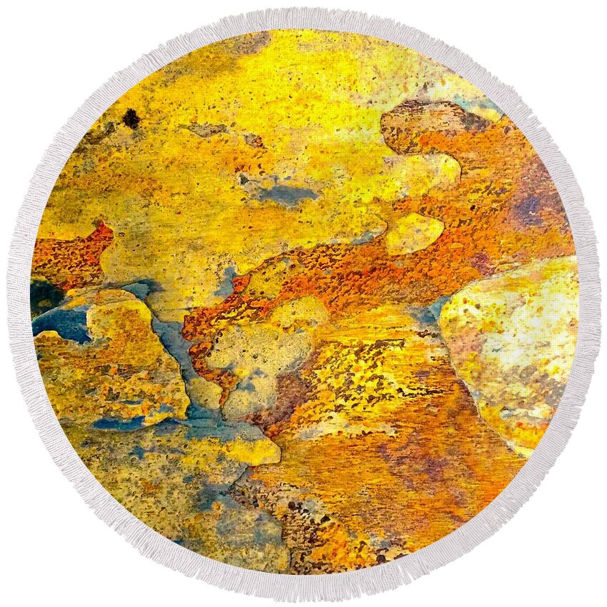 Abstract Photograph Round Beach Towel featuring the mixed media 61 Stone8 faa by Michael Bobay