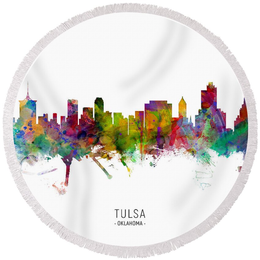 Tulsa Round Beach Towel featuring the digital art Tulsa Oklahoma Skyline by Michael Tompsett
