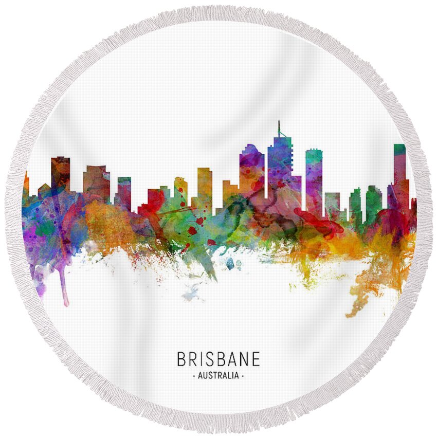 Brisbane Round Beach Towel featuring the digital art Brisbane Australia Skyline by Michael Tompsett