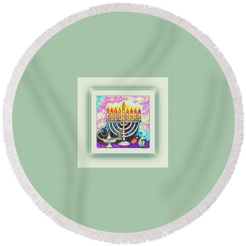 Chanukah Round Beach Towel featuring the mixed media 8th Day by YoMamaBird Rhonda