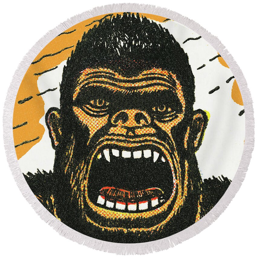 Anger Round Beach Towel featuring the drawing Gorilla #9 by CSA Images