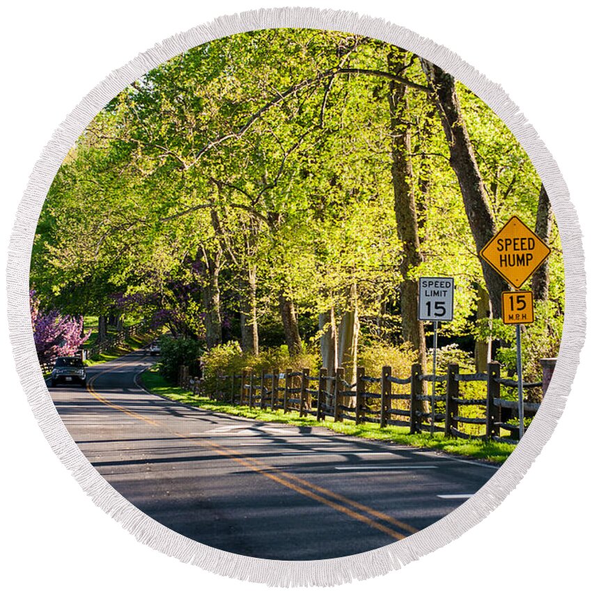 Landscape Round Beach Towel featuring the photograph A Country Lane on a Springtime Afternoon by Steve Ember