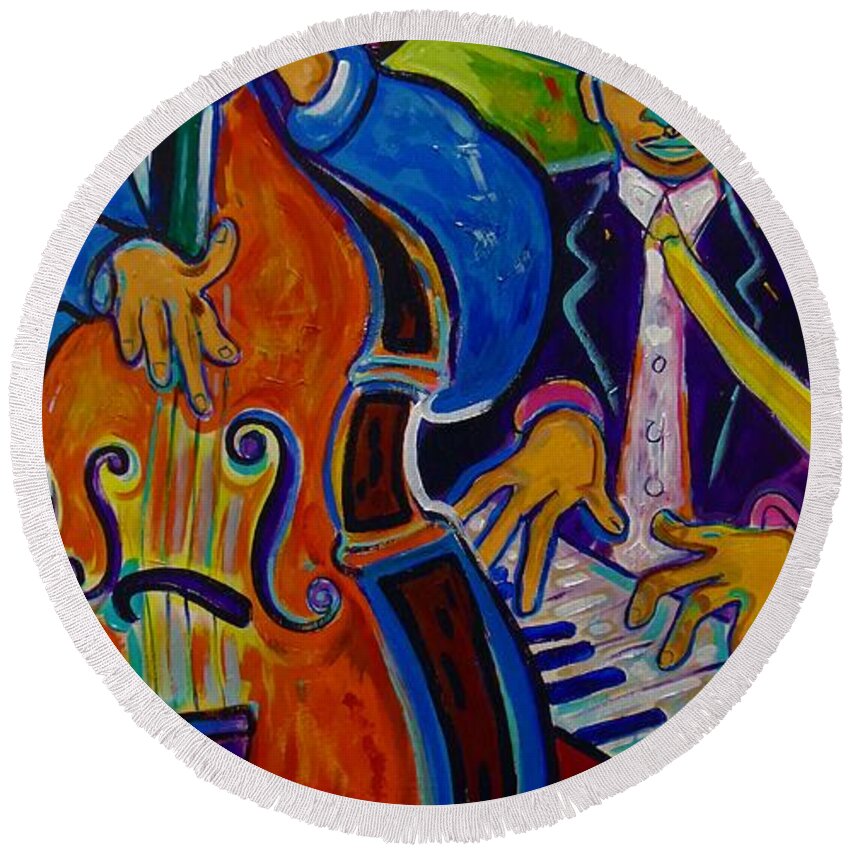 Abstract Music Art Round Beach Towel featuring the painting A Good Day For Music by Emery Franklin