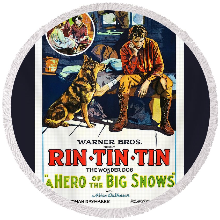 Rin Tin Tin Round Beach Towel featuring the drawing A Hero of the Big Snows by Warner Brothers