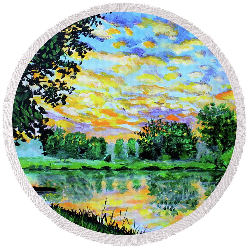 Landscape Round Beach Towel featuring the painting A Joy to Behold by Karl Wagner