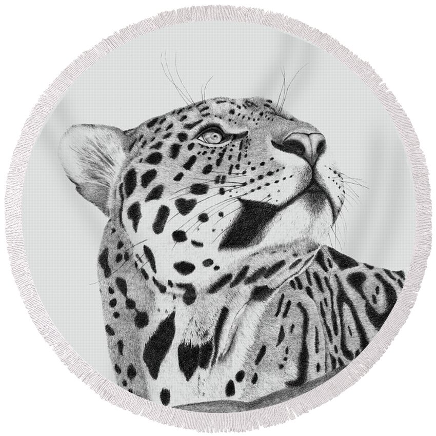 Leopard Round Beach Towel featuring the drawing A Leopard's Gaze by Patricia Hiltz