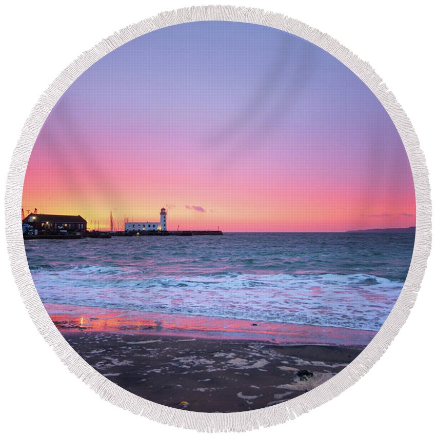 Scarborough Round Beach Towel featuring the mixed media A New Day by Smart Aviation