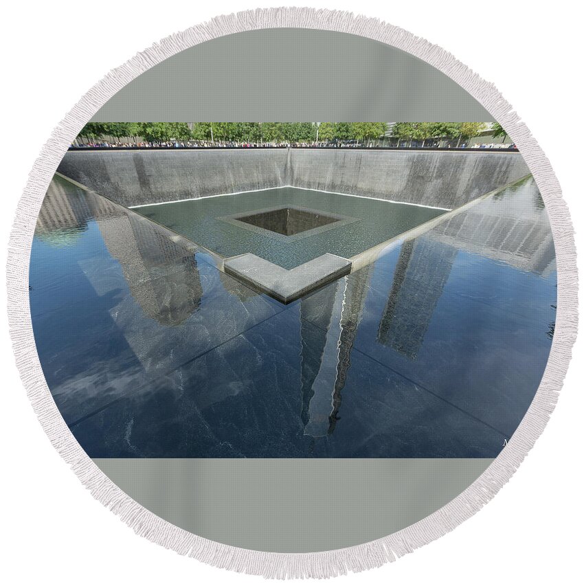 911 Memorial Round Beach Towel featuring the photograph A Place For Reflection by Mike Long