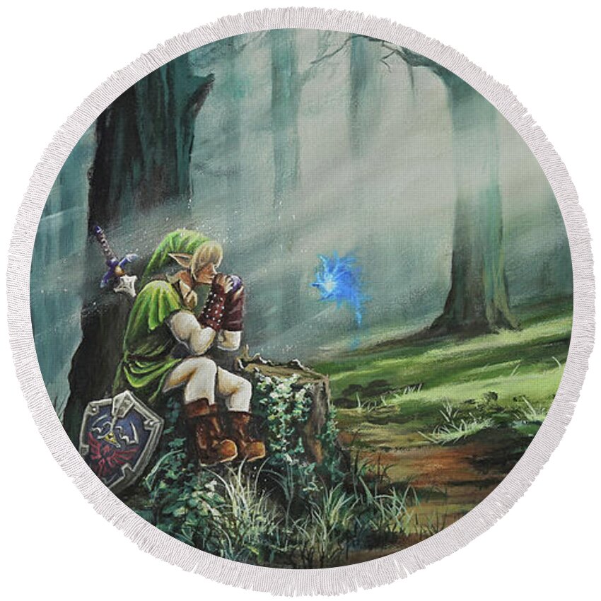Landscape Round Beach Towel featuring the painting A Song for Navi by Joe Mandrick