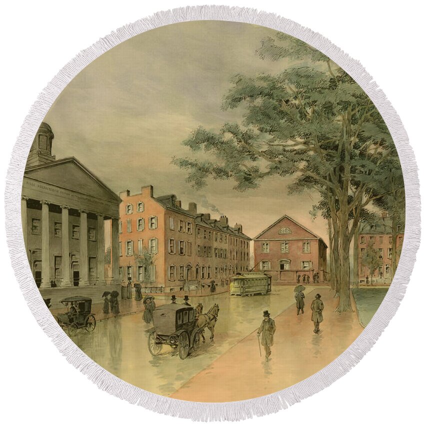 Taylor Round Beach Towel featuring the painting A Southwestern View of Washington Square by Frank Hamilton Taylor