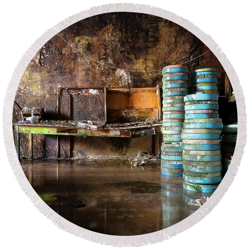 Urban Round Beach Towel featuring the photograph Abandoned Pottery Factory by Roman Robroek