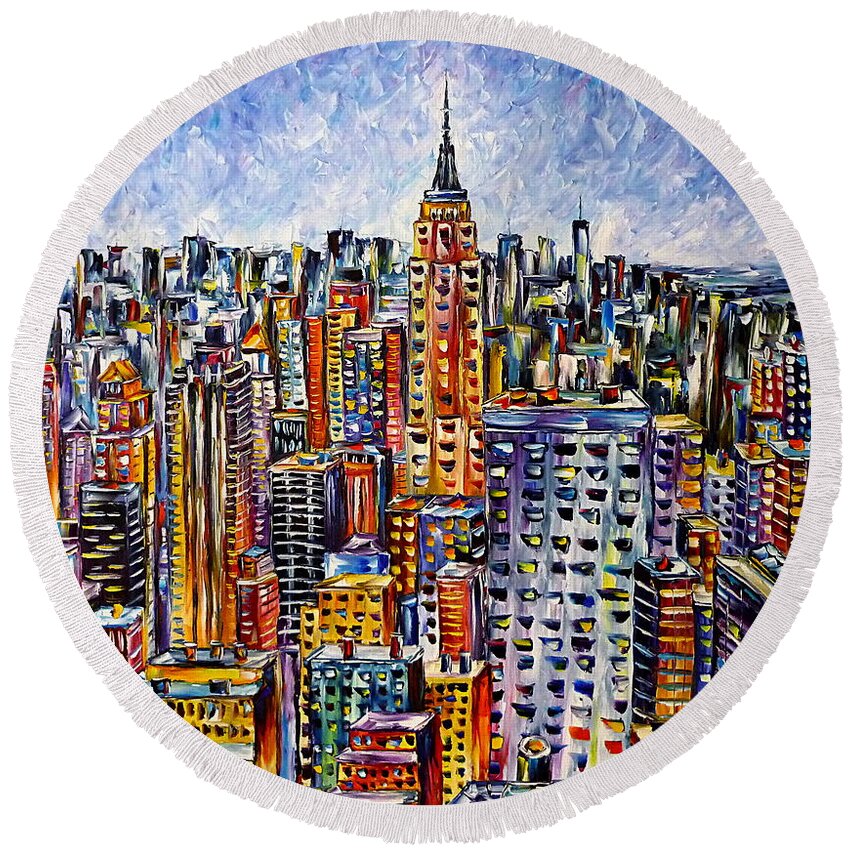 I Love New York Round Beach Towel featuring the painting Above New York by Mirek Kuzniar