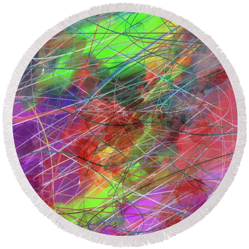Abstract Round Beach Towel featuring the painting Abstract Brights by Kathy Strauss
