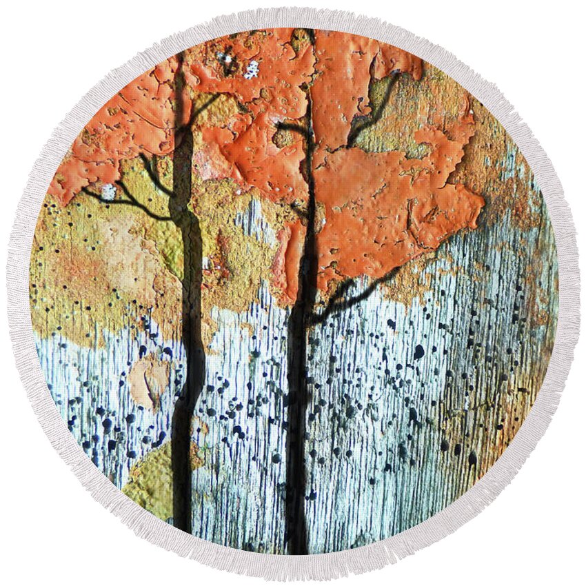 Abstract Round Beach Towel featuring the painting Abstract Fall Trees 300 by Sharon Williams Eng