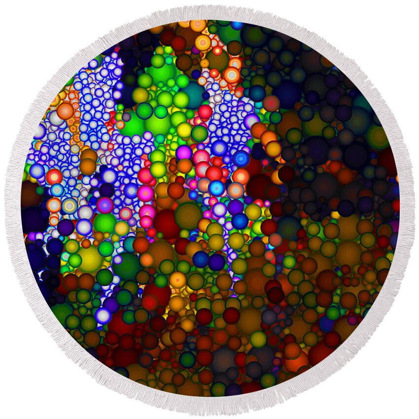 Craig Walters Art Digital Honeysuckle Grapes Grape Flower Flowers Red Blue Yellow Orange Green Marbles Bubbles Bubble Marble Round Beach Towel featuring the digital art Abstract Honeysuckle by Craig Walters