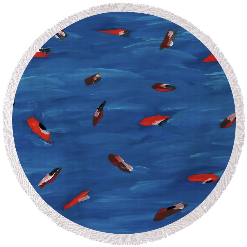 Fish Round Beach Towel featuring the painting Abstract Koi Pond by D Hackett