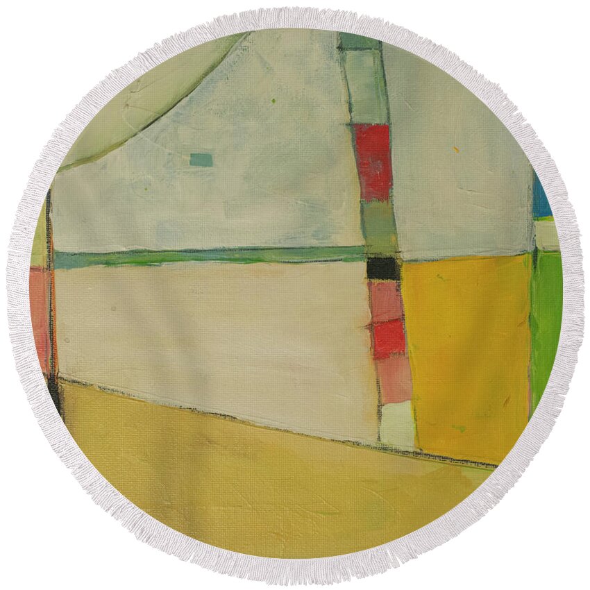 Abstract Round Beach Towel featuring the painting abstract landscape JT8 by Tim Nyberg