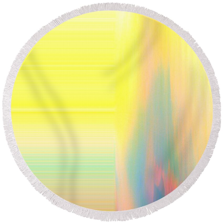 Abstract Round Beach Towel featuring the digital art Abstract Landscape Yellow Stripes by Itsonlythemoon -