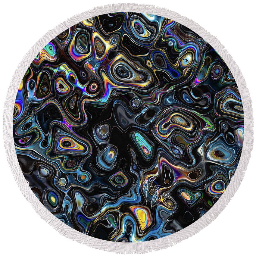 Psychedelic Round Beach Towel featuring the digital art Abstract Psychedelic Pattern by Phil Perkins