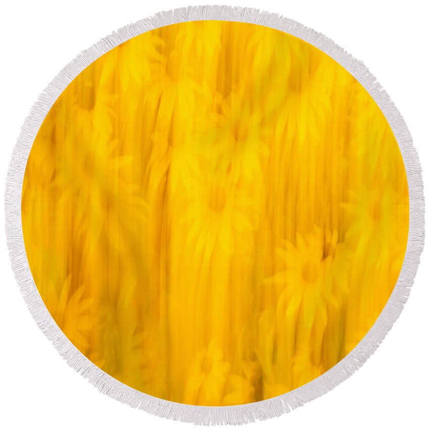 Sunflowers Round Beach Towel featuring the photograph Abstract Sunflowers 2018-3 by Thomas Young