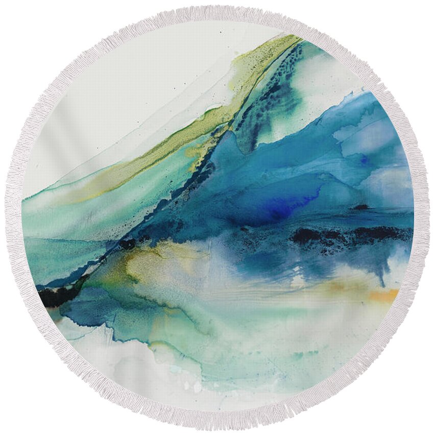 Abstract Round Beach Towel featuring the painting Abstract Terrain Iv by Sisa Jasper