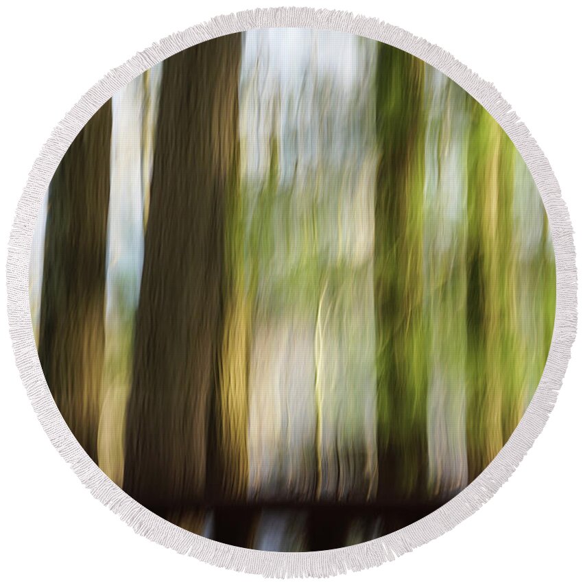 Blurry Trees Round Beach Towel featuring the photograph Abstract Trees by Tana Reiff