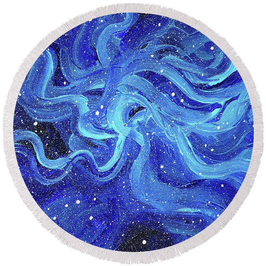 Space Round Beach Towel featuring the painting Acrylic Galaxy Painting by Olga Shvartsur