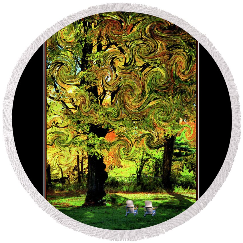  Round Beach Towel featuring the photograph Adirondack Chairs and Maples Poster by Wayne King