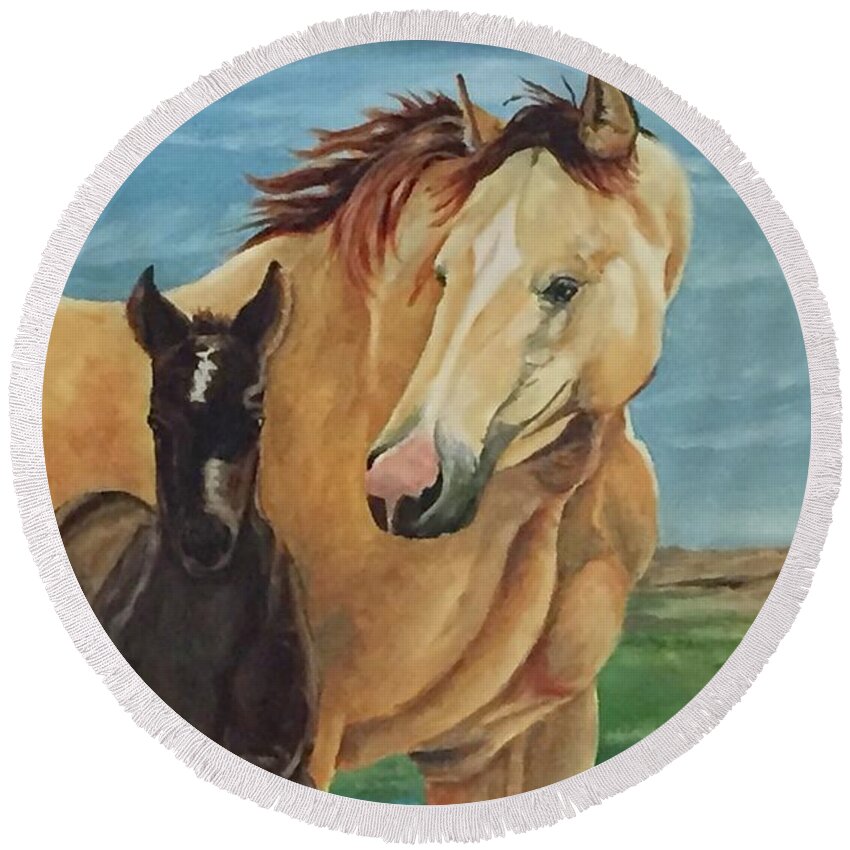 Horses Round Beach Towel featuring the painting Adoring Glance by Genie Morgan