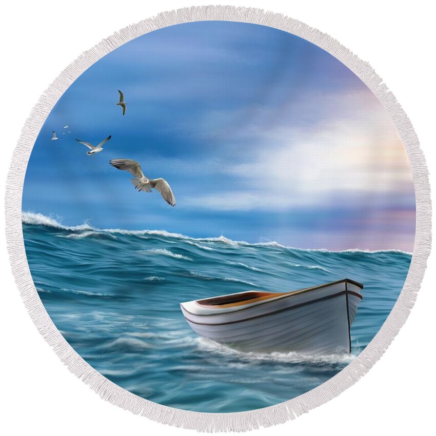 Adrift Round Beach Towel featuring the painting Adrift And Finally Free by Mark Taylor