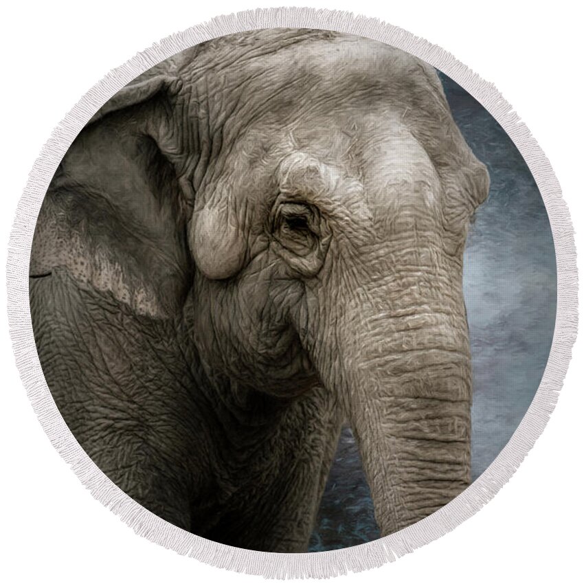 Elephant Round Beach Towel featuring the photograph Adult Elephant by Randall Allen