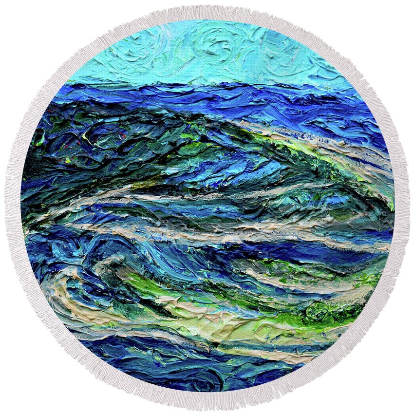 Presque Isle Round Beach Towel featuring the painting Aerial View of Presque Isle Lake Erie by Anne Cameron Cutri