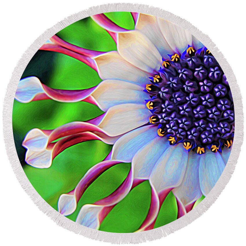 Elegant Round Beach Towel featuring the mixed media African Daisy by TK Goforth