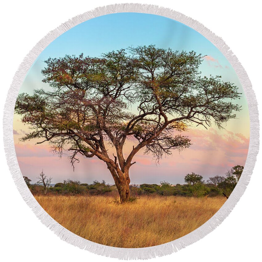 Serengeti Round Beach Towel featuring the photograph African Savannah wallpaper by Benny Marty