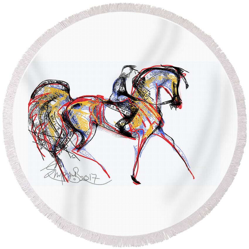 Contemporary Horse Painting Round Beach Towel featuring the digital art After the Derby by Stacey Mayer
