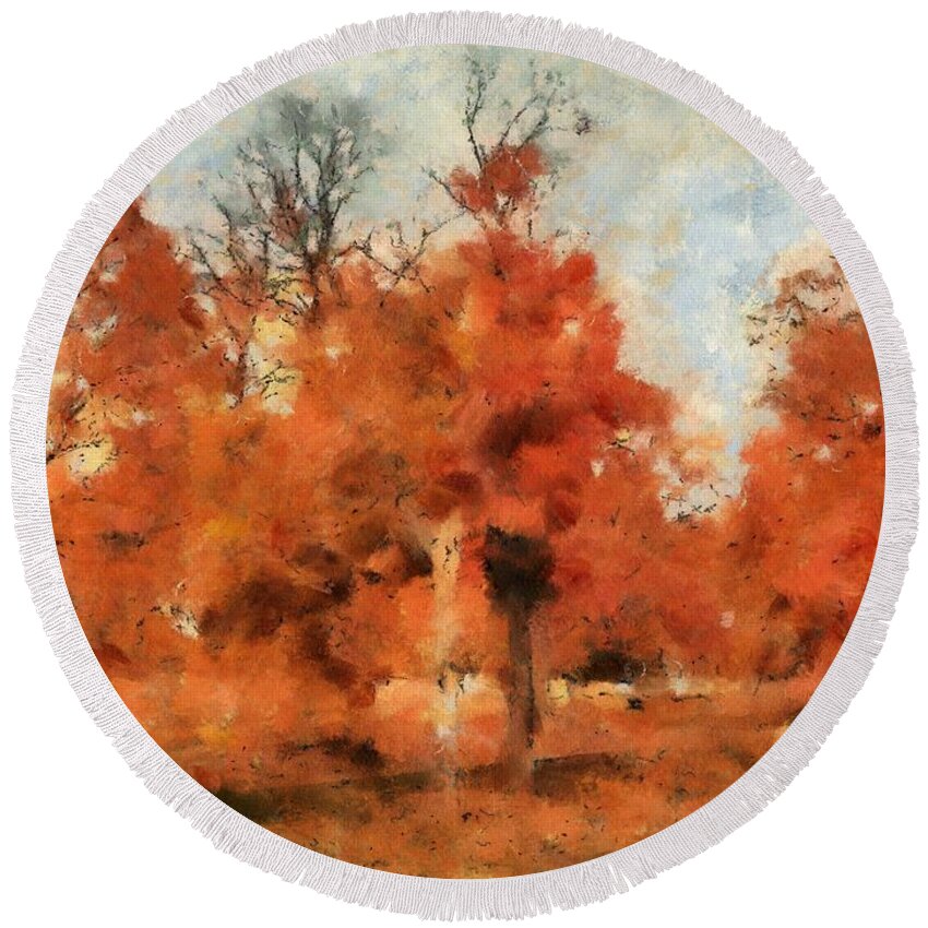 Fall Round Beach Towel featuring the mixed media Afternoon in the Cemetery I by Christopher Reed