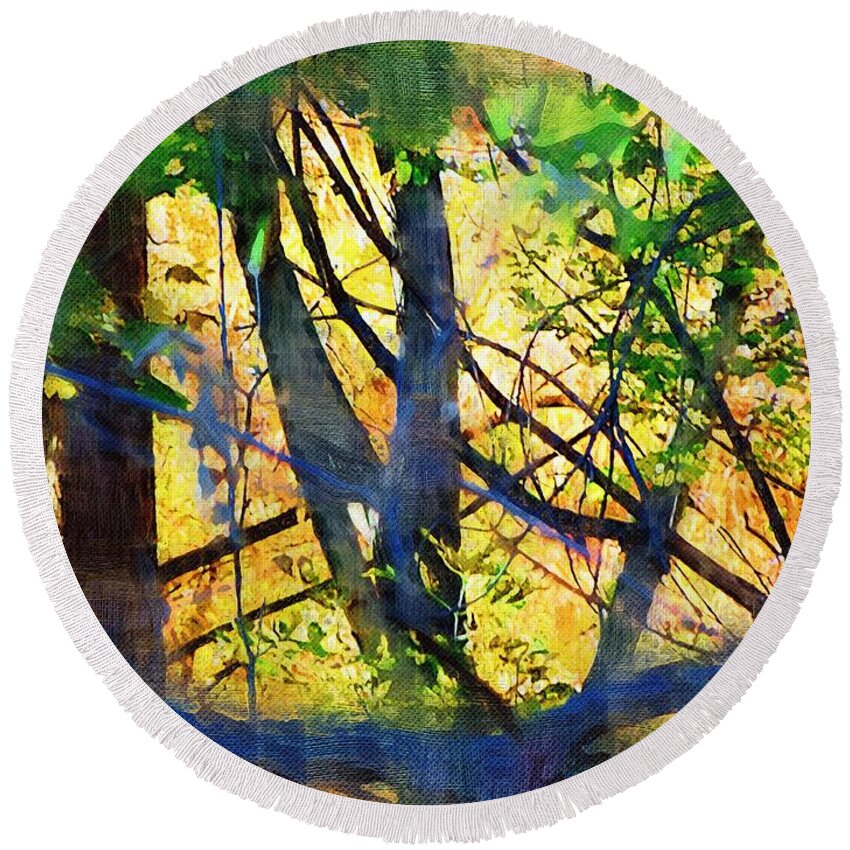 Trees Round Beach Towel featuring the mixed media Afternoon in the Woods by Christopher Reed