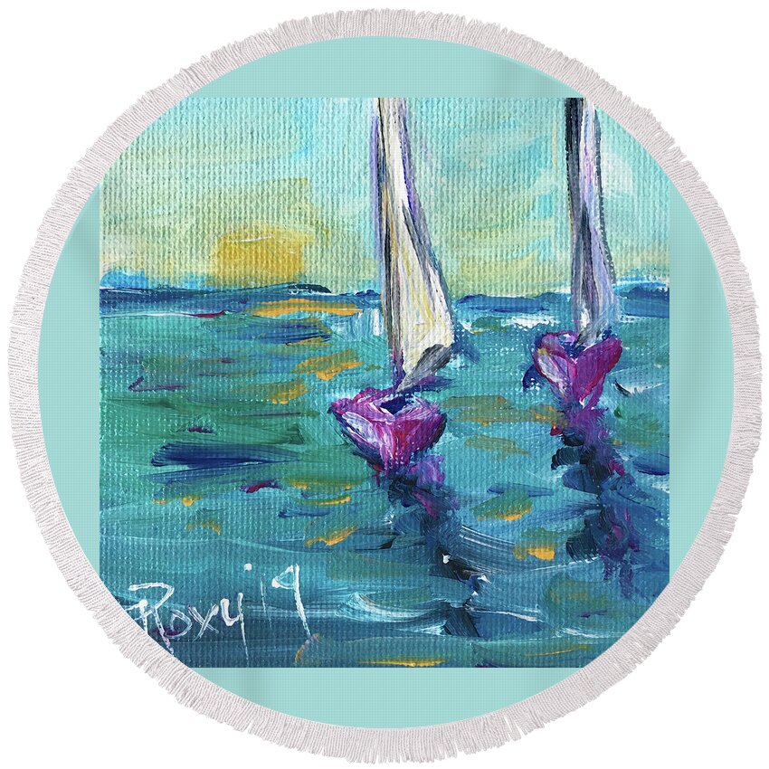 Sailboats Round Beach Towel featuring the painting Afternoon Sail by Roxy Rich