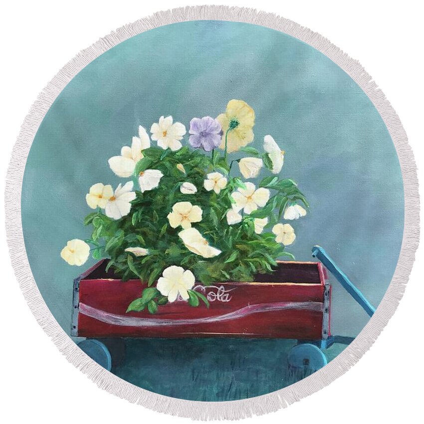 Flowers Round Beach Towel featuring the painting Against All Odds II by Deborah Naves
