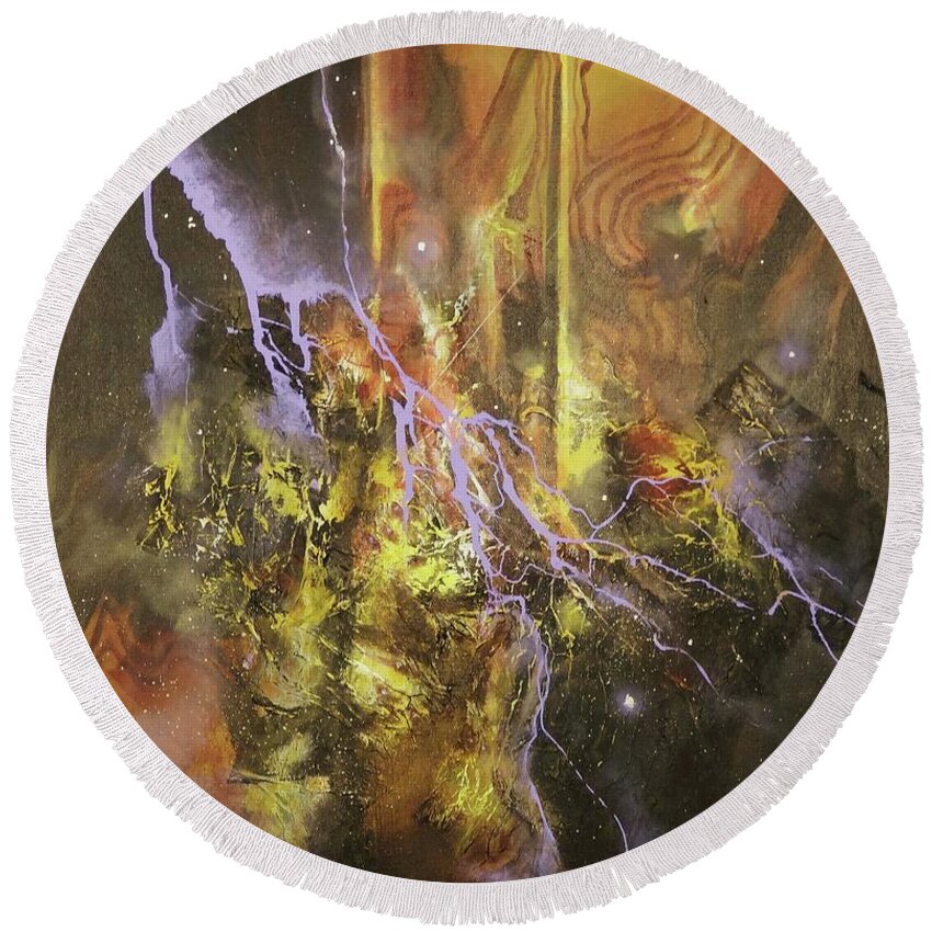 Abstract Round Beach Towel featuring the painting Against the Grain by Tom Shropshire