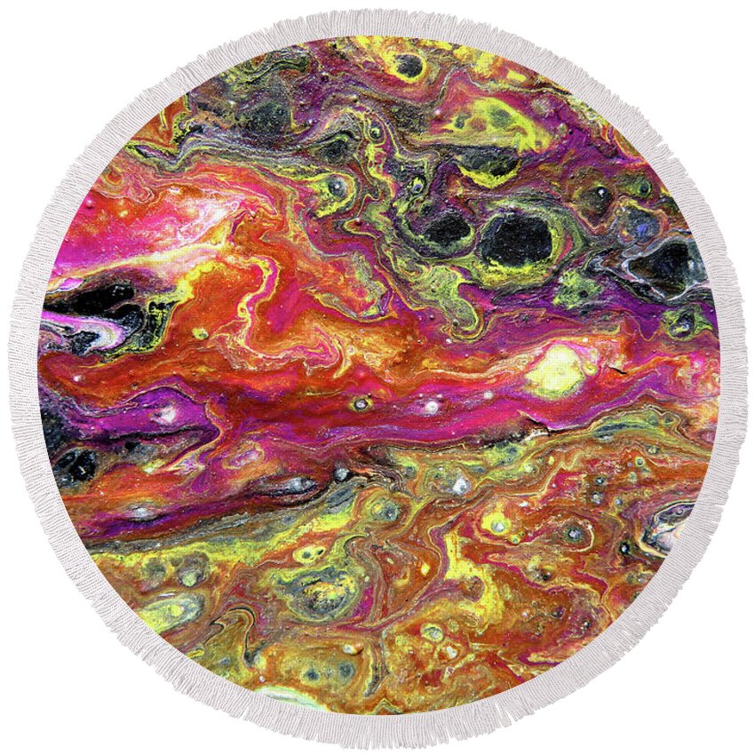 Agate Round Beach Towel featuring the mixed media Agate Cosmos Abstract by Marie Jamieson