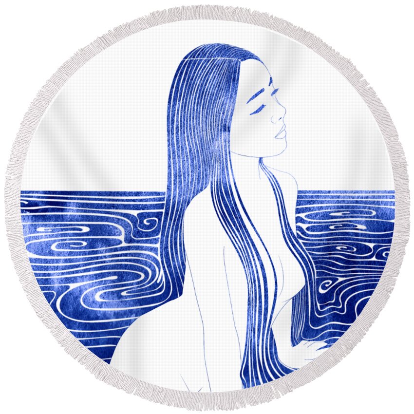 Aqua Round Beach Towel featuring the mixed media Agaue by Stevyn Llewellyn