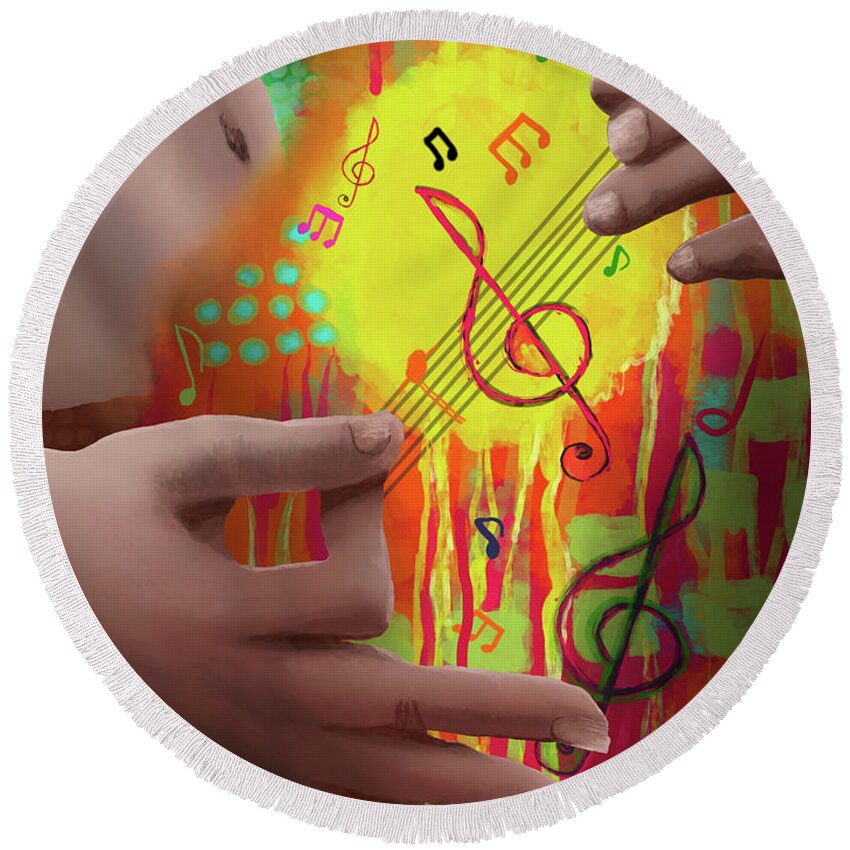 Yellow Round Beach Towel featuring the digital art Air Guitar by April Burton