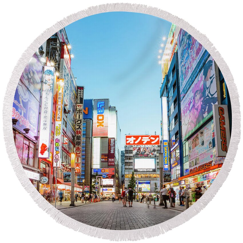 Tokyo Round Beach Towel featuring the photograph Akihabara Electric town, Tokyo, Japan by Matteo Colombo