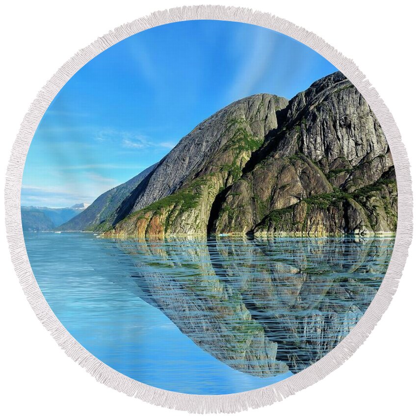 Usa Round Beach Towel featuring the photograph Alaska Rock Reflection by Joan Stratton