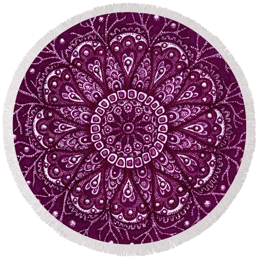 Boho Round Beach Towel featuring the drawing Alien Bloom 10 by Amy E Fraser